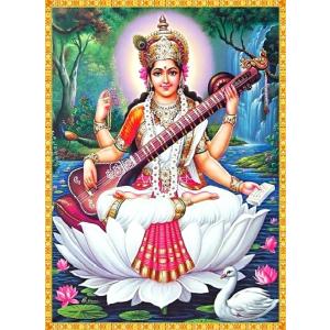 インドの神様 サラスバティー神 お守りカード×1枚[010] ラミネート加工済み India God【sarasvati】Small Card (Charm)