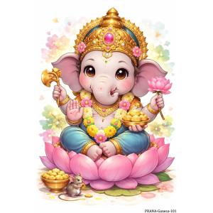 インドの神様 ガネーシャ神 お守りステッカー×1枚[101]【キューティー】India God【Cutie-Ganesa】Small sticker (Charm)【富】【商業】【学問】【繁栄】