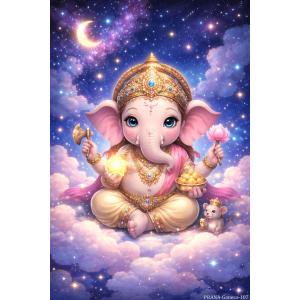 インドの神様 ガネーシャ神 お守りステッカー×1枚[107]【キューティー】India God【Cutie-Ganesa】Small sticker (Charm)【富】【商業】【学問】【繁栄】