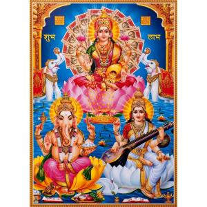 インドの神様 ラクシュミー/ガネーシャ/サラスヴァティ―神 お守りステッカー[003] India God【Lax/Gane/Sara】Small Sticker (Charm)