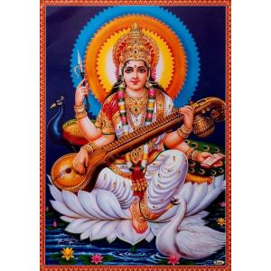 インドの神様 サラスバティー神 お守りステッカー×1枚[002] India God【sarasvati】Small Sticker (Charm)