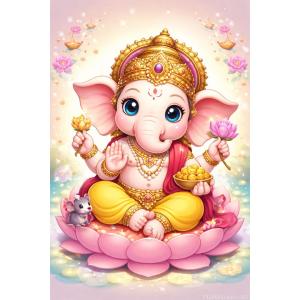 インドの神様 ガネーシャ神 ポスター B7(L)サイズ×1枚[102]【キューティー】India God【Cutie-Ganesa】Poster B7(L)-Size【富】【商業】【学問】【繁栄】