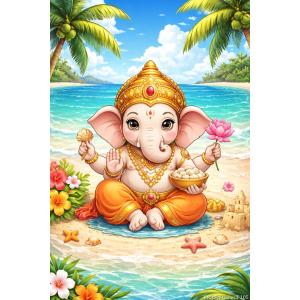 インドの神様 ガネーシャ神 ポスター B7(L)サイズ×1枚[105]【キューティー】India God【Cutie-Ganesa】Poster B7(L)-Size【富】【商業】【学問】【繁栄】