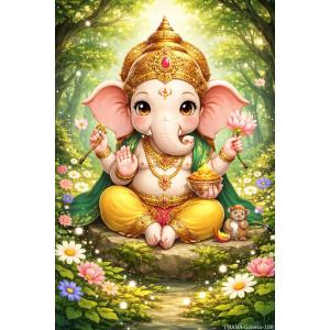 インドの神様 ガネーシャ神 ポスター B7(L)サイズ×1枚[108]【キューティー】India God【Cutie-Ganesa】Poster B7(L)-Size【富】【商業】【学問】【繁栄】