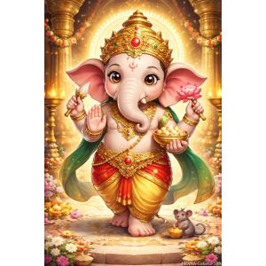 インドの神様 ガネーシャ神 ポスター B7(L)サイズ×1枚[109]【キューティー】India God【Cutie-Ganesa】Poster B7(L)-Size【富】【商業】【学問】【繁栄】