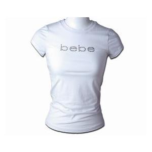 bebe (ビビ) スワロフスキー ラインストーン ベーシック ロゴ Tシャツ (ホワイト)