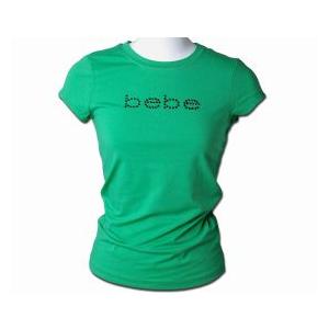 bebe (ビビ) スワロフスキー ラインストーン ベーシック ロゴ Tシャツ -M- (グリーン)