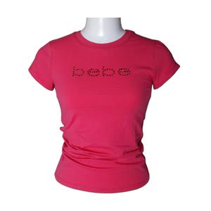 bebe(ビビ) スワロフスキー ラインストーン ベーシック ロゴ Tシャツ (ホットピンク)