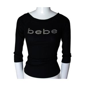 bebe (ビビ) スワロフスキー ラインストーン ボートネックトップ (ブラック)