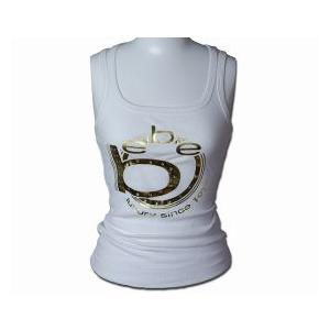 bebe (ビビ) 1976 スワロフスキー メタリック ロゴ タンクトップ（ホワイト）