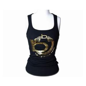 bebe (ビビ) 1976 スワロフスキー メタリック ロゴ タンクトップ (ブラック)