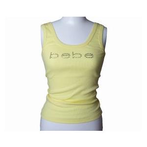 bebe (ビビ) スワロフスキー ラインストーン ローネック タンクトップ (LONG) (イエロ...