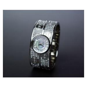 bebe (ビビ) スワロフスキー ラインストーン バングルウォッチ (シルバー)