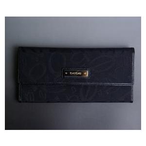 bebe (ビビ) ナイロン モノグラム ロングウォレット (ブラック×ゴールド）
