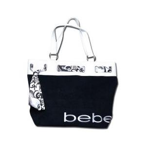 bebe (ビビ) パイル トートバッグ -L- (ブラック×ホワイト)