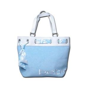 bebe (ビビ) パイル トートバッグ -L- (ライトブルー×ホワイト)