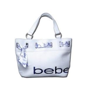 bebe (ビビ) パイル トートバッグ -M- (ホワイト×ネイビー)