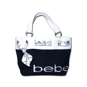 bebe (ビビ) パイル トートバッグ -M- (ブラック×ホワイト)
