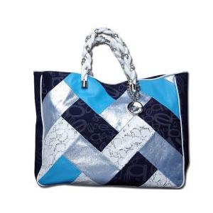 bebe (ビビ) レザー パッチワーク トートバッグ (ネイビー)