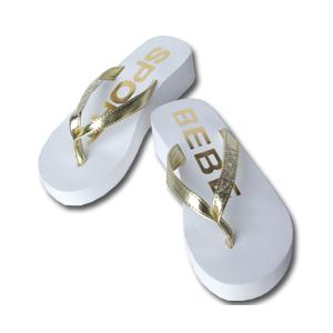 bebe SPORT (ビビスポーツ) スワロフスキー ラインストーン ウェッジ ロゴ サンダル（ホ...