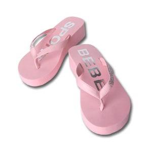 bebe SPORT (ビビスポーツ) スワロフスキー ラインストーン ウェッジ ロゴ サンダル（ピ...