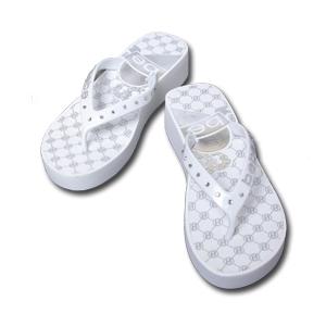 bebe (ビビ) スワロフスキー ラインストーン クラウンハート プリント ロゴ サンダル（ホワイ...