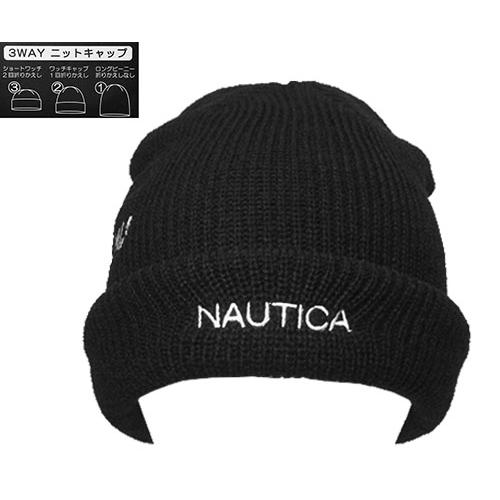 NAUTICA ノーティカ NT071 3WAY KNIT CAP BLACK ニット帽 メンズ レ...
