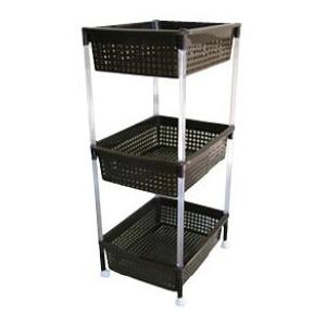 平和工業 バスケットワゴン3段 ブラウン ブラウン 野菜ストッカー キッチン収納 サニタリーでも食品の収納 4907556165817