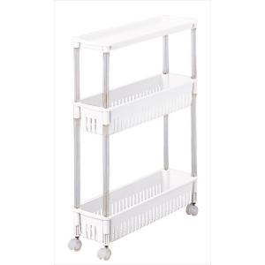 ルーチェワゴン スリム３段 4973230409799 サンコープラスチック ワゴン スリム テーブル付き キャスター キッチン 脱衣所 オフホワイト