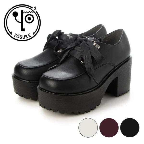 ヨースケ YOSUKE 正規取り扱い店 厚底レースアップシューズ リボン 地雷系 ロリータ 8cm ...