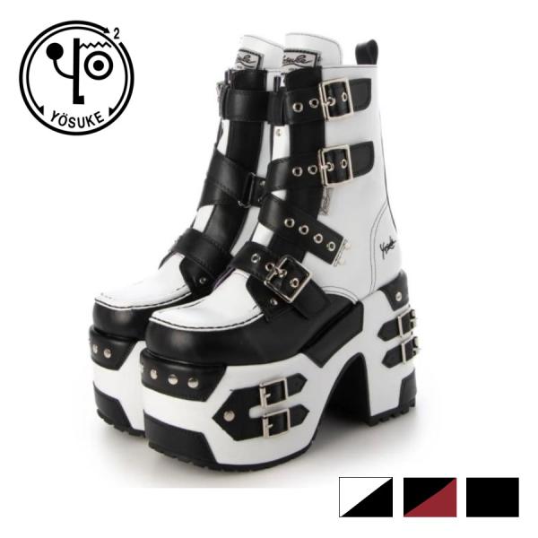 ヨースケ YOSUKE 正規取り扱い店 厚底ブーツ レディース 多重ベルト スタッズ ハイカット お...
