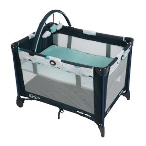Graco Pack and Play On the Go Playard | Includes Full-Size Infant Bassinet, Push Button Compact Fold, Stratus , 39.5x28.25x29 Inch Pack of 1｜pre-style