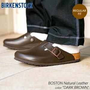BIRKENSTOCK BOSTON Natural Leather ( REGULAR FIT ) DARK BROWN ビルケンシュトック ボストン レザー メンズ サンダル 茶色 60101｜precious-place