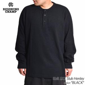REIGNING CHAMP Knit 1X1 Slub Henley "BLACK" レイニングチャンプ ニット スラブ ヘンリー ロンT Tシャツ ( レーニングチャンプ 黒 RC-2243 )｜precious-place
