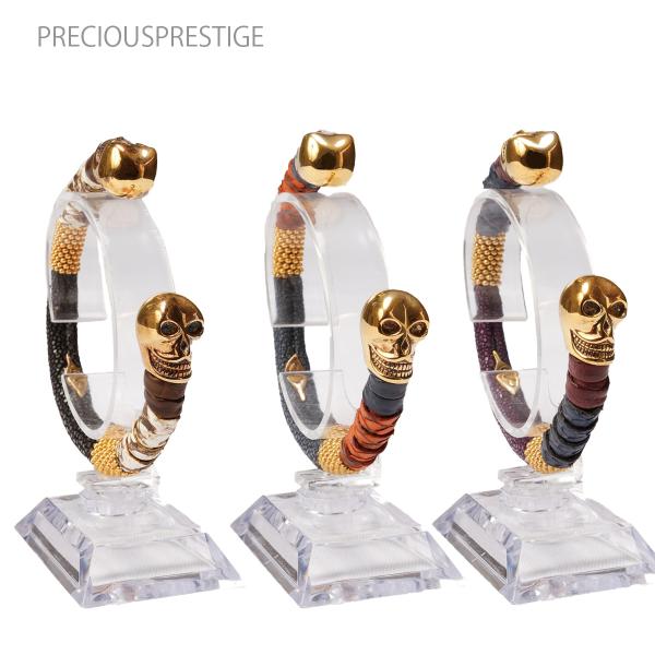 パイレーツG ブレスレット ガルーシャ パイソン アリゲーター スカル 瑠璃 紫 黒 高級 メンズ ...