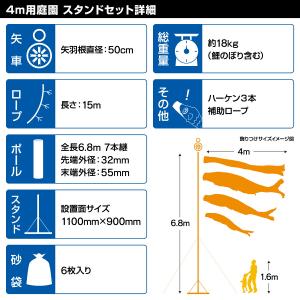 徳永鯉のぼり 真太陽 4m 6点セット 庭園用...の詳細画像4