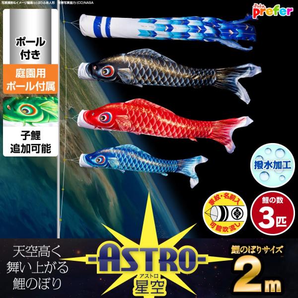 鯉のぼりセット 庭用 ポール付 ASTRO 星空鯉 2m 6点セット 庭園用 ポール付属 ガーデンセ...