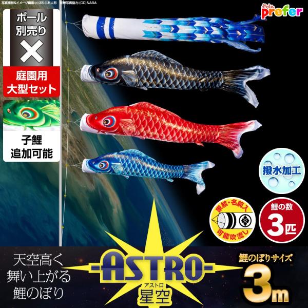 鯉のぼり 庭用 こいのぼり ASTRO 星空鯉 3m 6点セット 庭園 大型セット ポール 別売