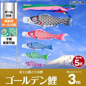 鯉のぼりセット 庭用 ポール付 こいのぼり フジサン鯉 ゴールデン鯉 3m