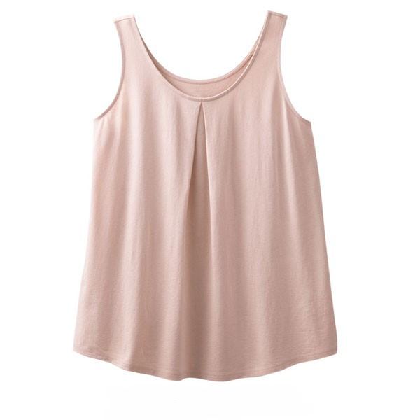 竹布-TAKEFU- タックフレアーノースリーブ ピンクベージュ