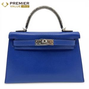 エルメス ミニケリー ブルーロワイヤル/オンブレ シェーブルシャムキラー/リザード シルバー金具 K刻印