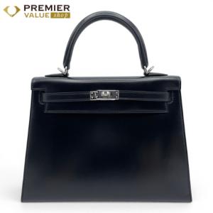 エルメス ケリー 25 ノワール ボックスカーフ シルバー金具 G刻印