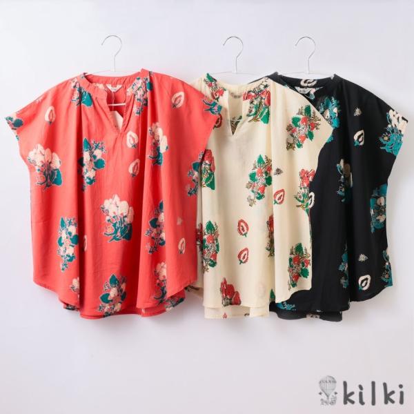 KILKI キルキー 綿100 ブラウス レディース おしゃれ 半袖 夏 ストロベリービー 体型カバ...