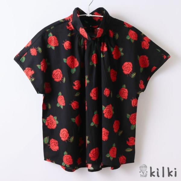 KILKI キルキー 綿100 ブラウス 半袖 レディース シャツ おしゃれ ローズ 春夏 体型カバ...