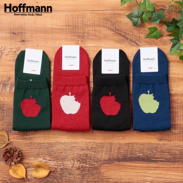 ホフマン Hoffmann 靴下 ソックス レディース ウール コットン りんご柄 アップル クルー...