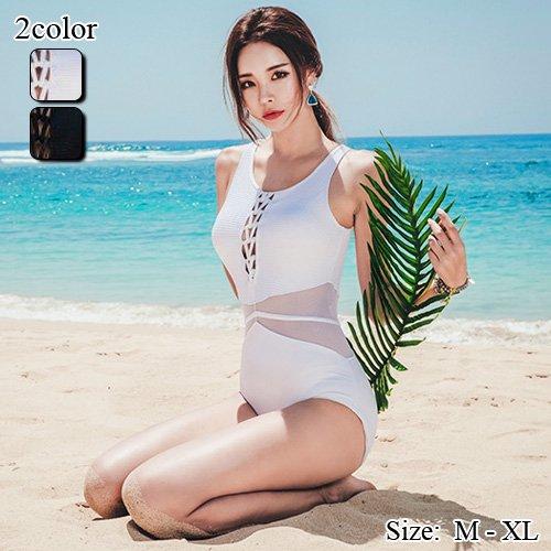 水着 ワンピース レディース エレガント ビキニライン シームレス ブラカップ レースアップ 切り替...