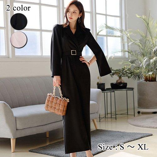 キャバスーツ ナイトドレス オールインワン ハイウエスト 長袖 テーラー襟 レディース グラシア