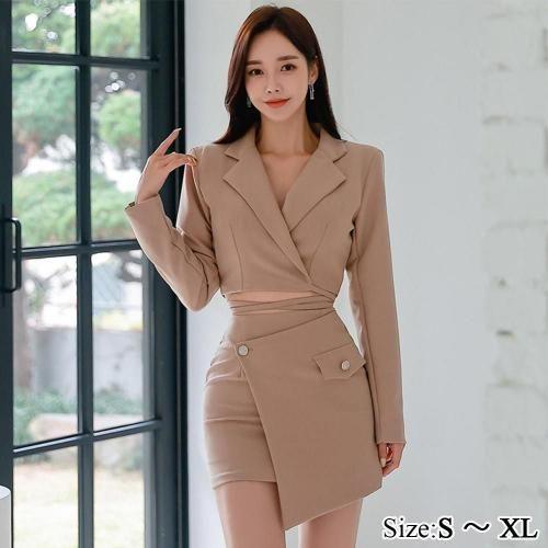 キャバドレス ミニドレス セットアップ ツーピース キャバ嬢 キャバクラ ラウンジ 長袖 アシンメト...