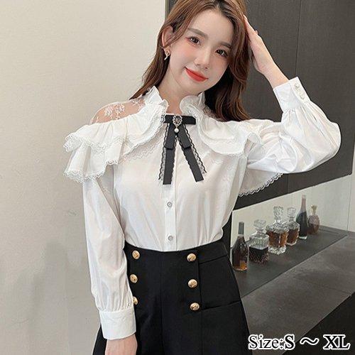 トップス セクシー レディース ガーリー シースルー ビジュー フェミニン フリル リボン 大人 バ...