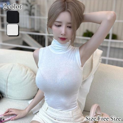 トップス レディース ノースリーブ タートルネック